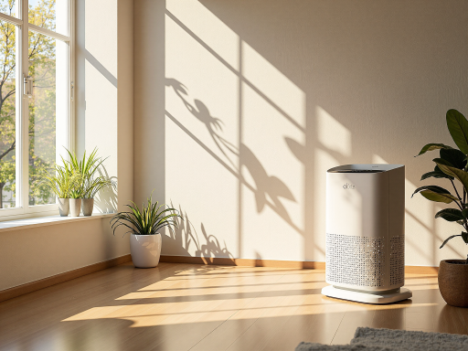 空气滤清器产品正面展示,白色纸质滤芯,方形框架结构,透明包装盒,明亮背景